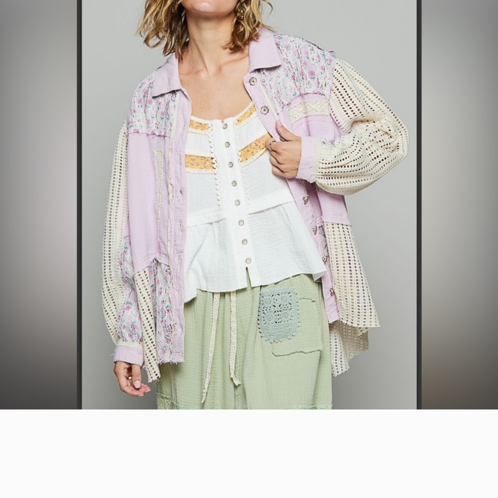 Pastel Patchwork Button-Up Shirt Jacket